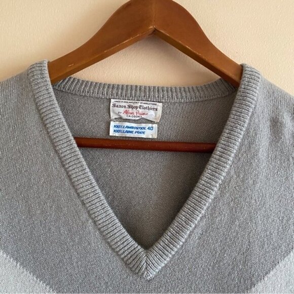 Y2K Alan Paine Sweater Mens Small Grey V Neck 100% Lambswool Preppy Neutral - Picture 5 of 10